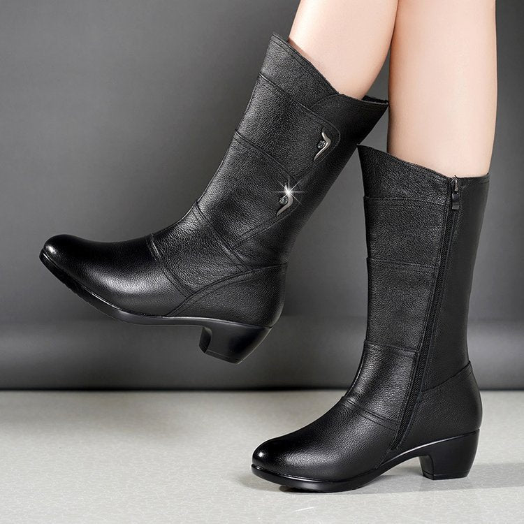 Dorelline - Bottines Mi-Mollet à Talon Épais pour Femme