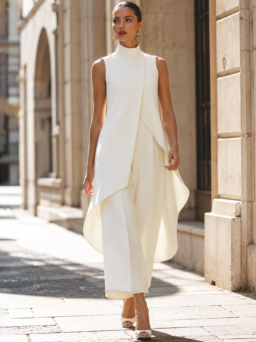 Dovessa - Combinaison pantalon femme à col montant et panneau asymétrique