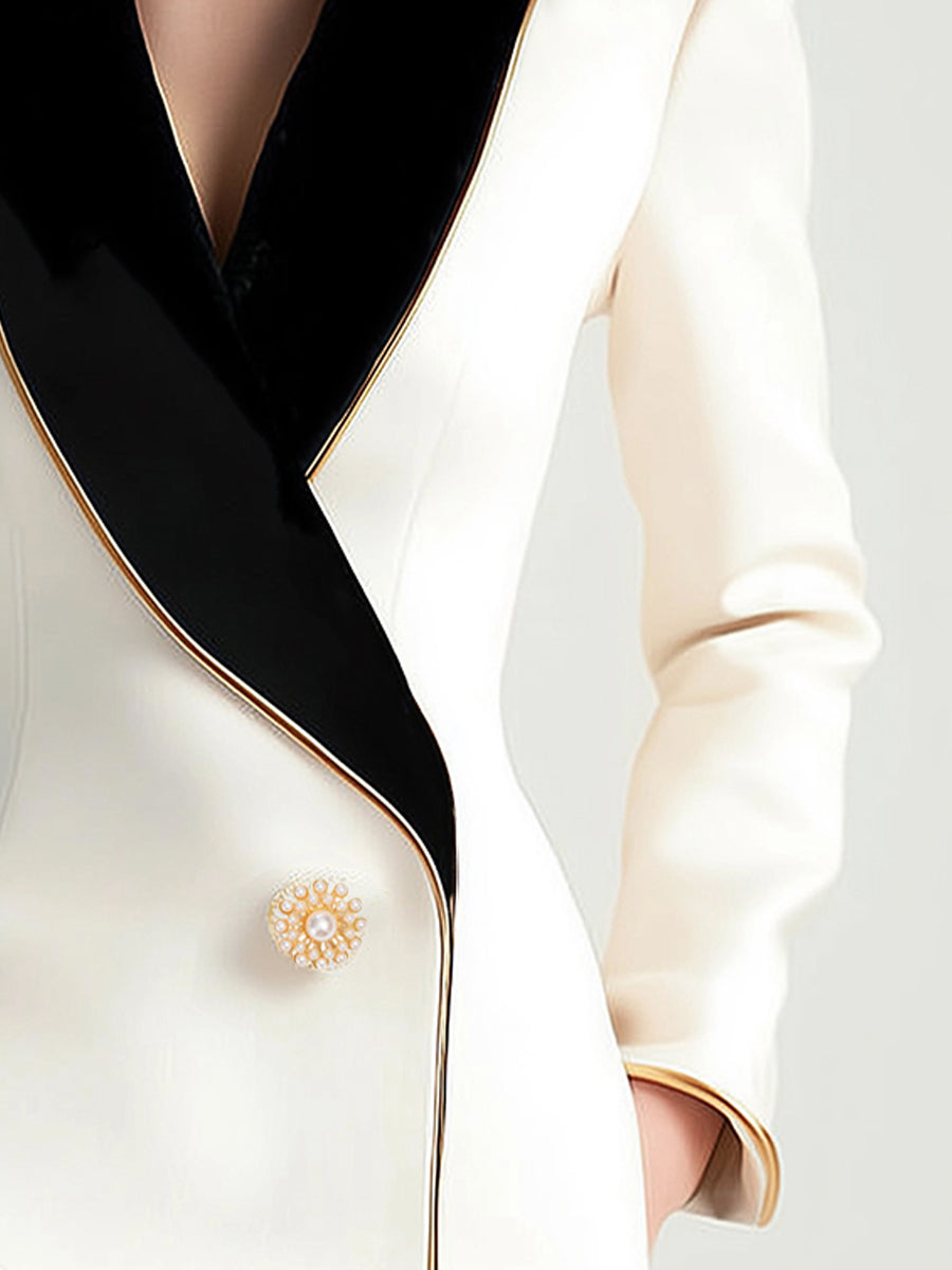 Kaenisse - Blazer Asymétrique Blanc Élégant à Revers Noirs
