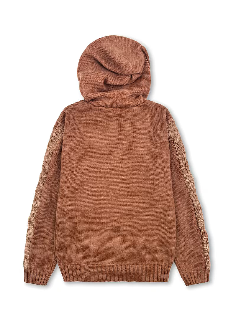 Helmira - Pull Tricoté à Capuche Motif Tressé