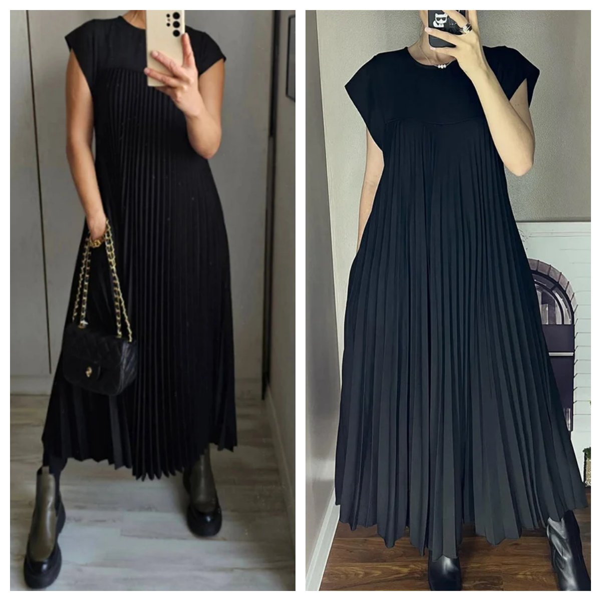 Mara - Robe Plissée Femme avec Détails de Couleur