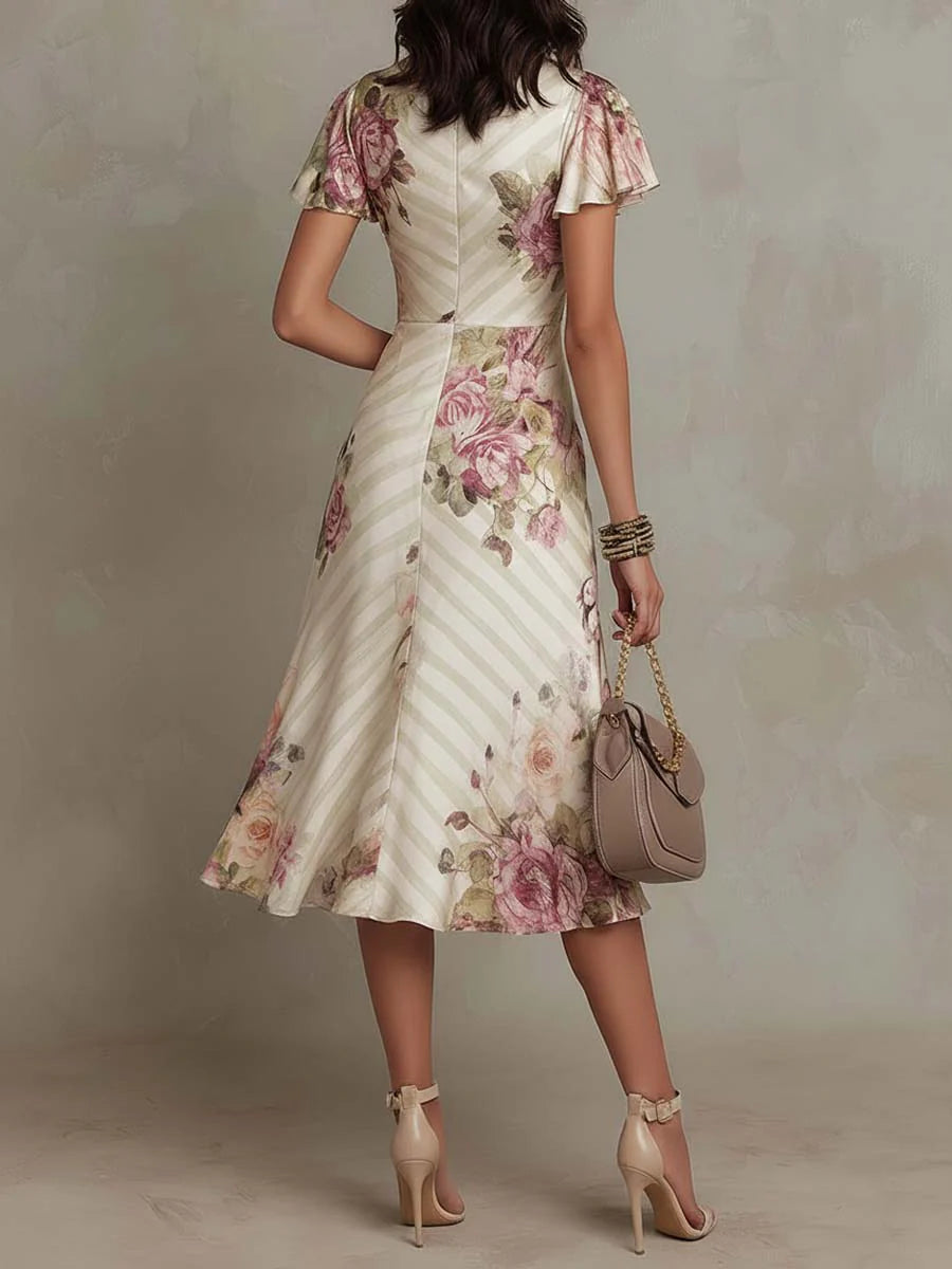 Daxirae - Robe Femme Midi Drapée Florale Élégante Pour Sorties Chic