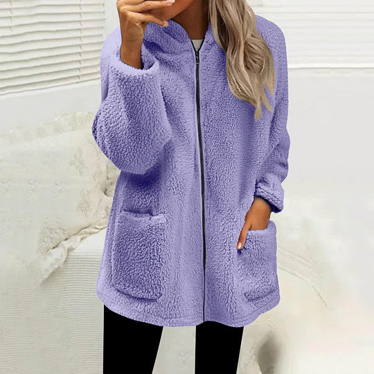 Stien - Women's knitted zip-up mock neck cardigan with decorative buttons