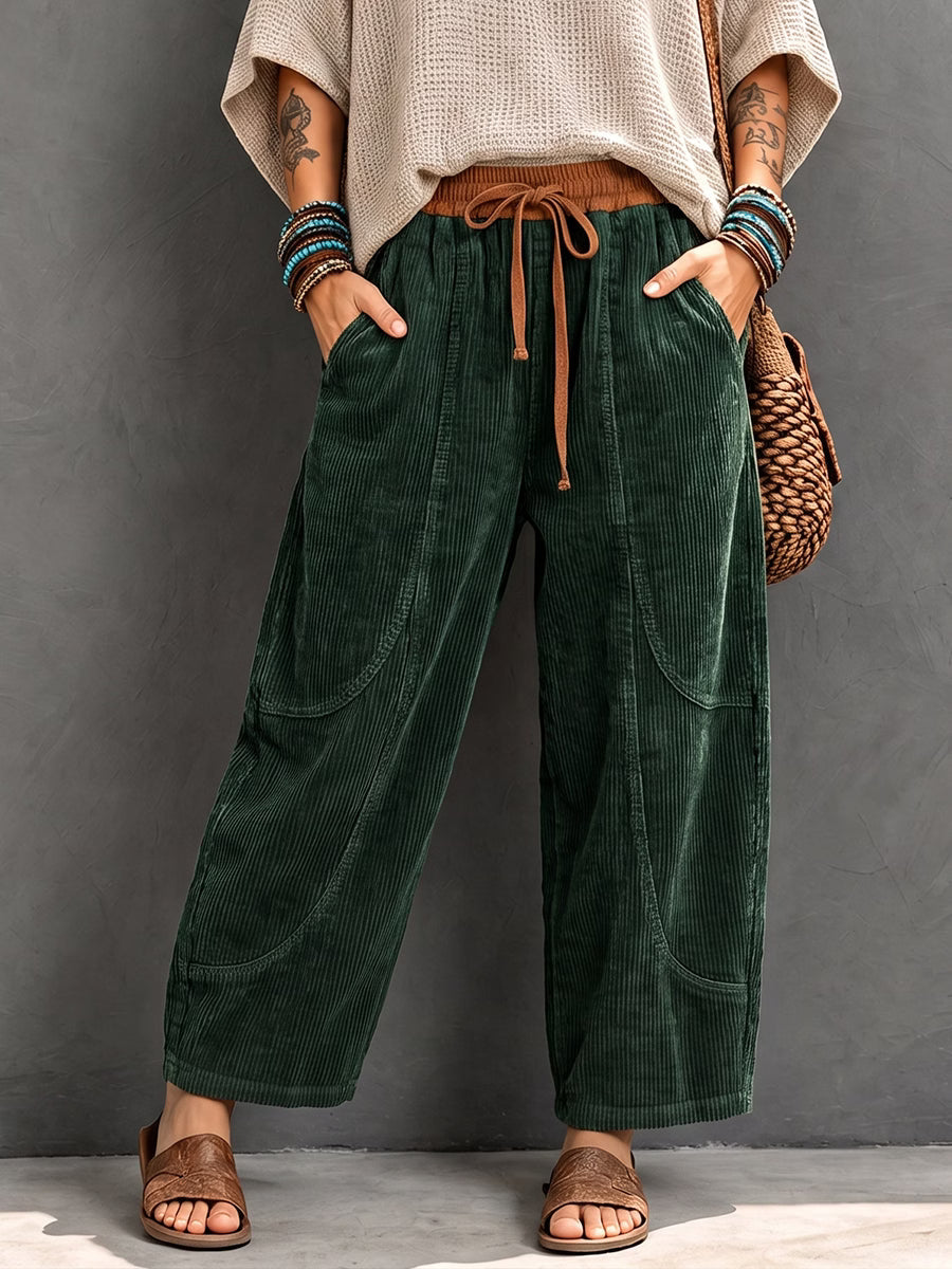 Sientje - Women's corduroy harem pants with elastic waist
