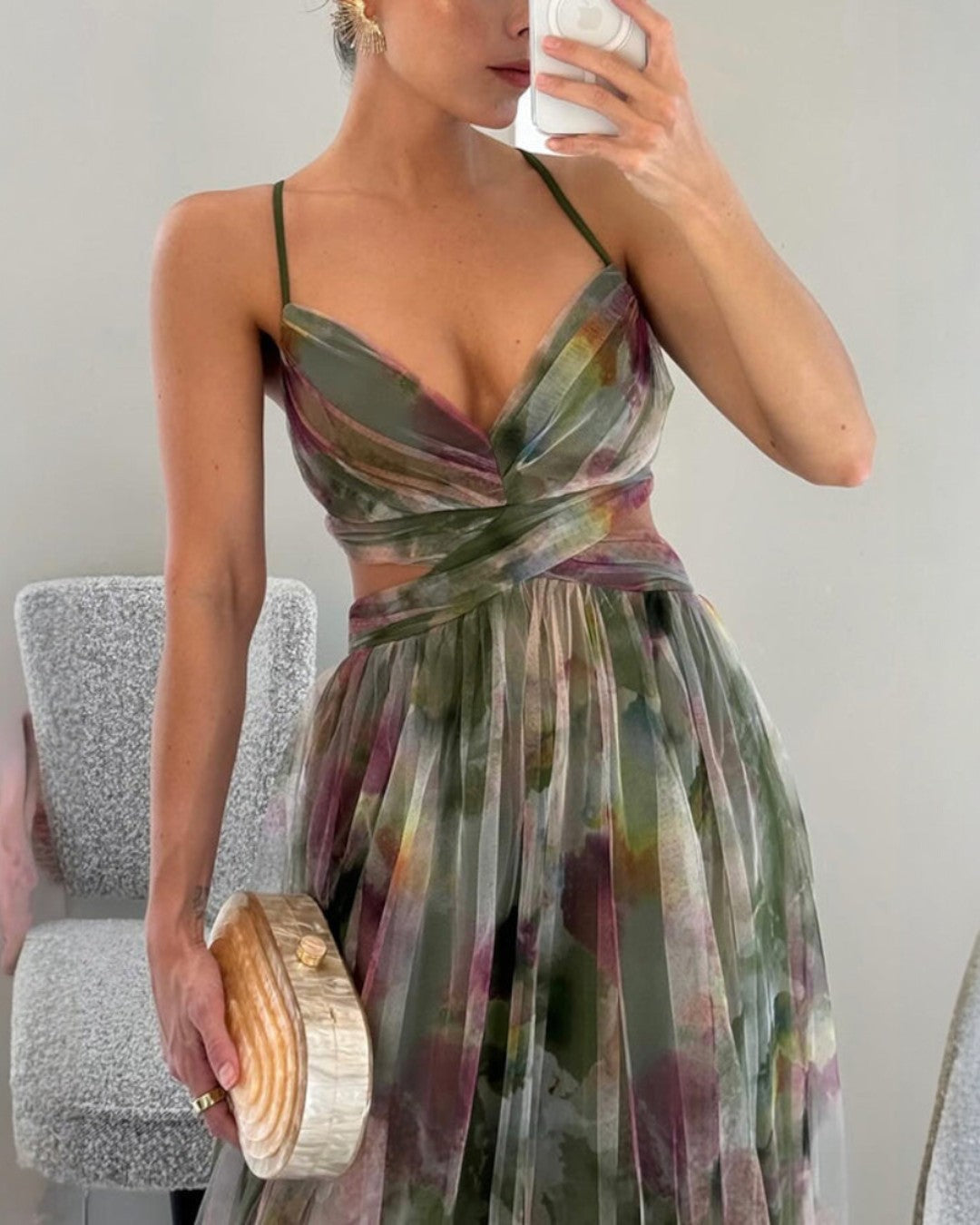 Helena - Robe Maxi Femme Fluide Décolleté V Bretelles Fines Élégance Florale