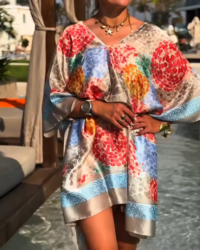 Noriellea - Robe de plage imprimée femme à manches chauve souris