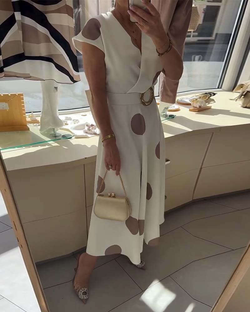 Kalessae - Robe midi femme à pois avec décolleté en V