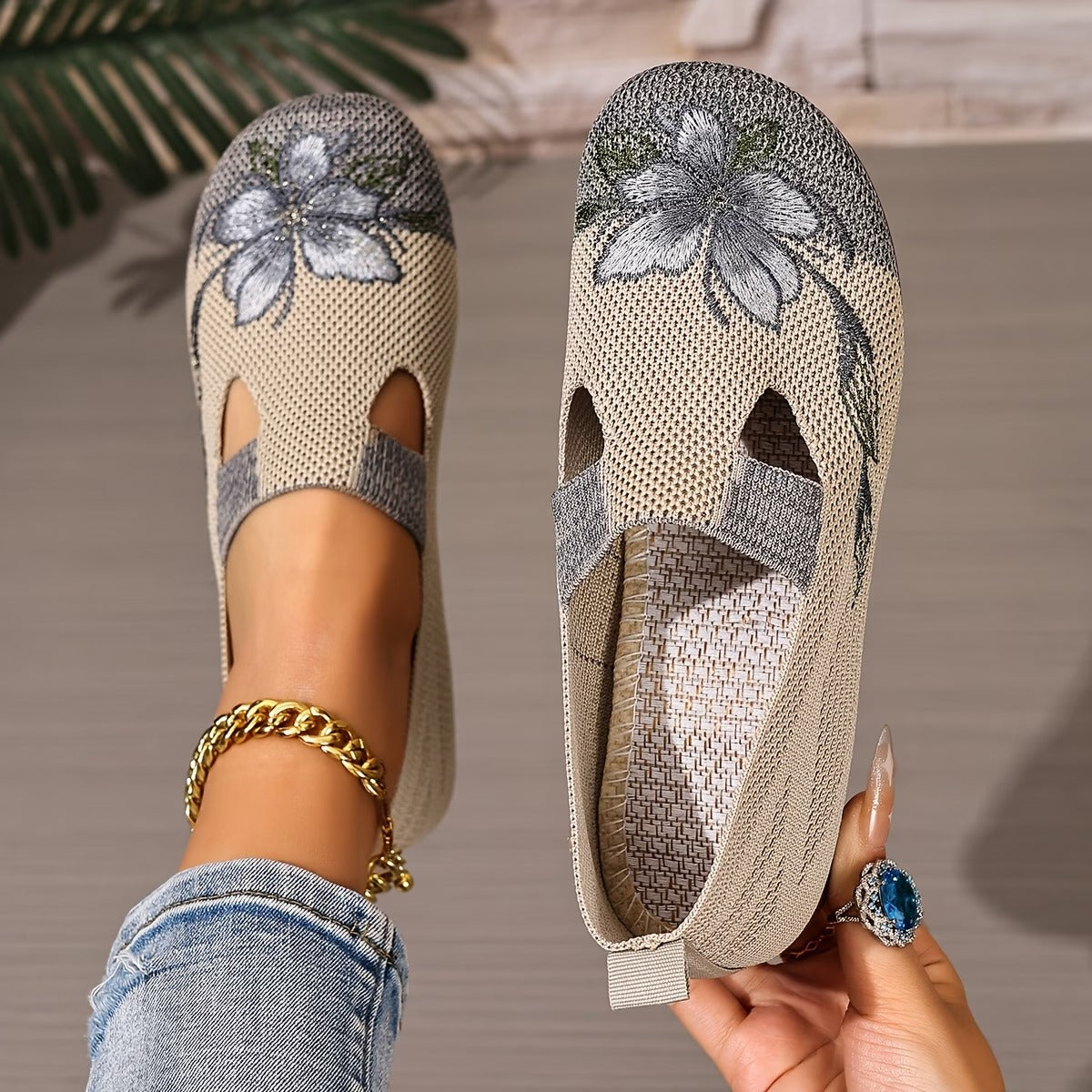 Arixa - Chaussures Respirantes Confortables à Broderie Fleurie