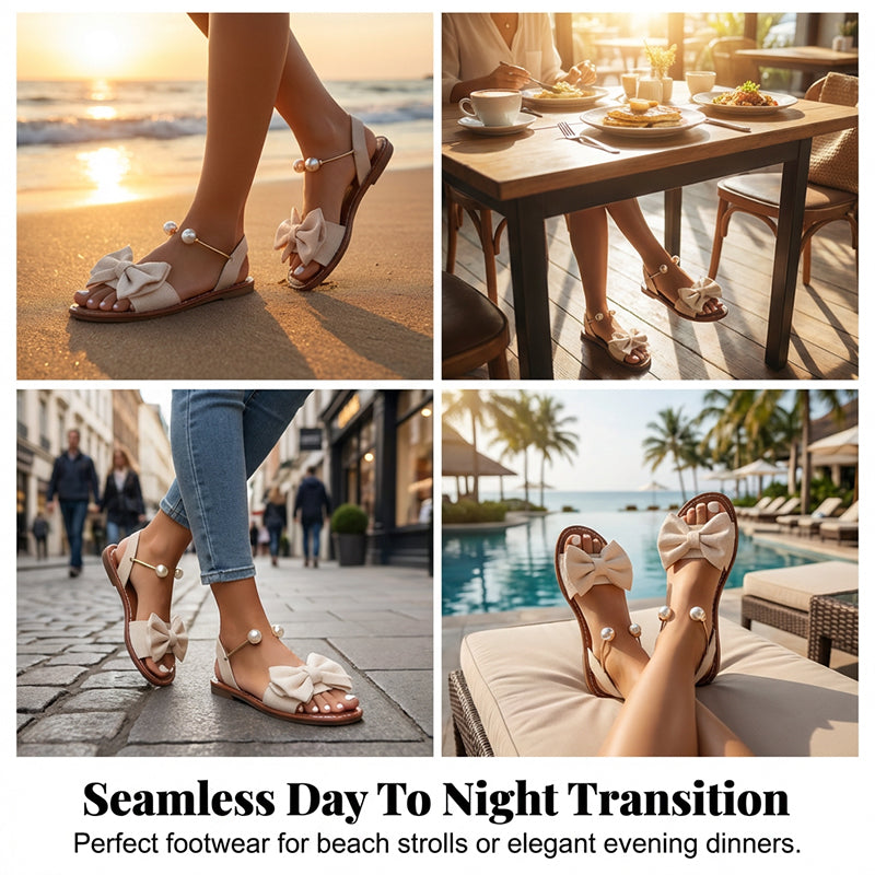 Jaxoria - Sandales femme plates avec nœud décoratif et perles