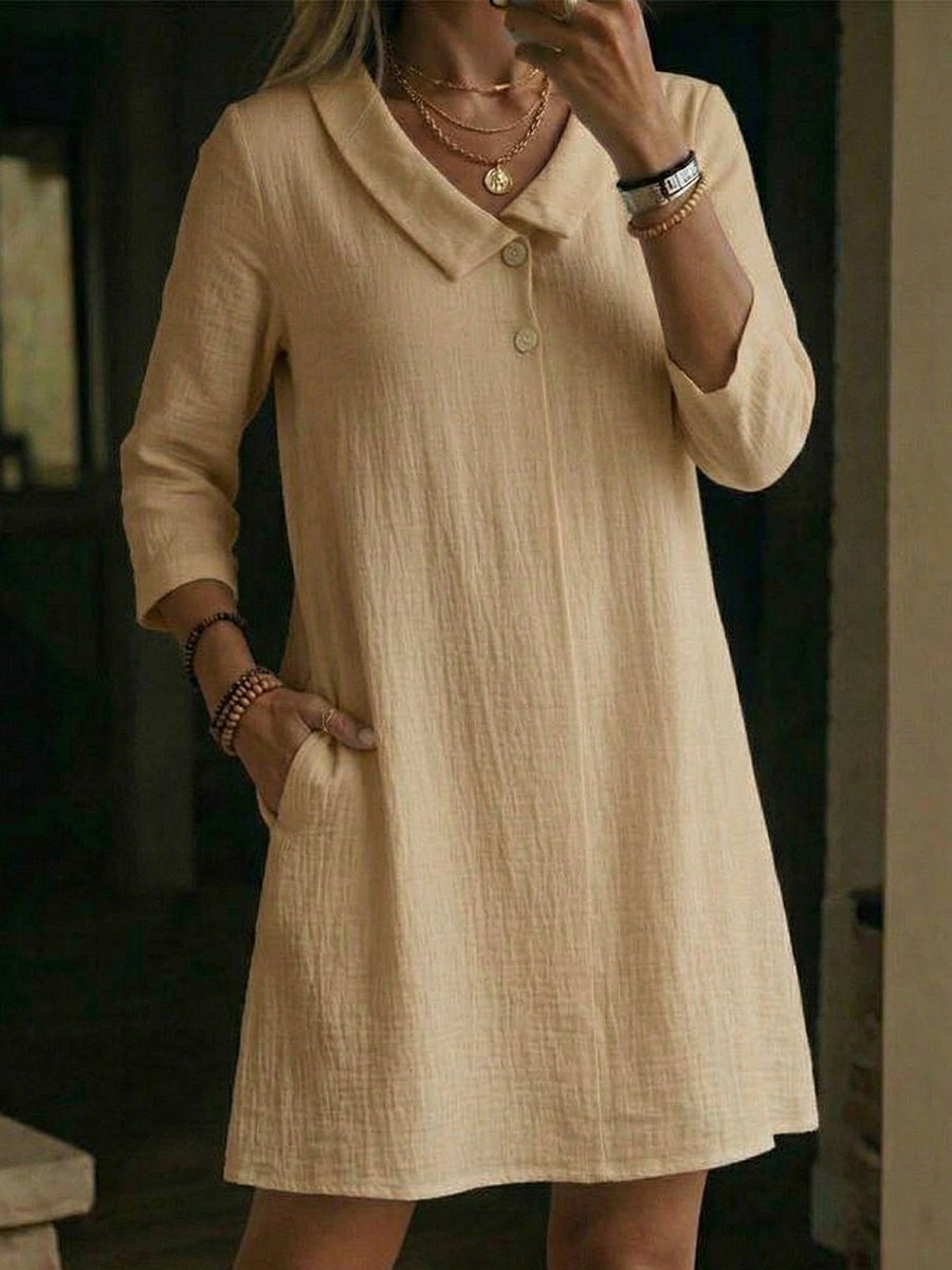 Rixora - Robe Femme Coupe Ample Col Revers Poches Confort Quotidien