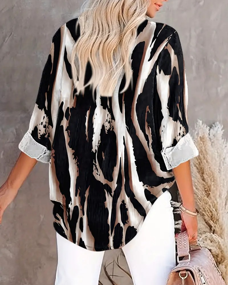 Telyra - Blouse Col Montant Imprimé Irrégulier