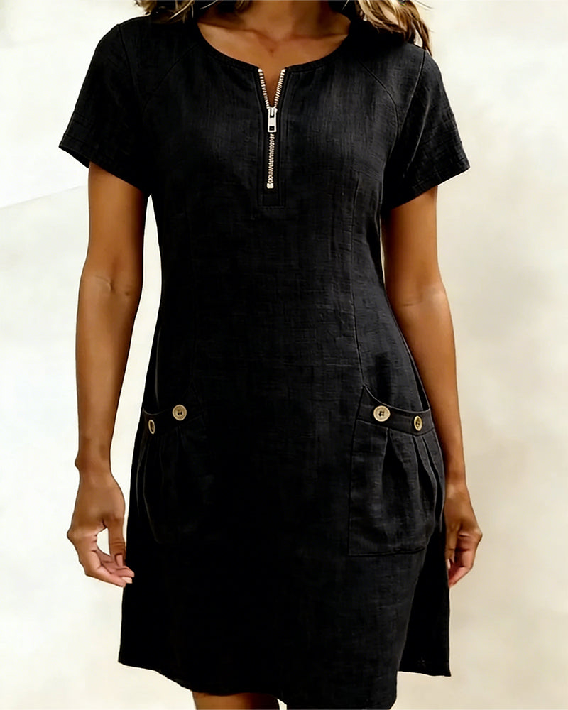 Alythessa - Robe courte femme unie élégante avec poches confortables