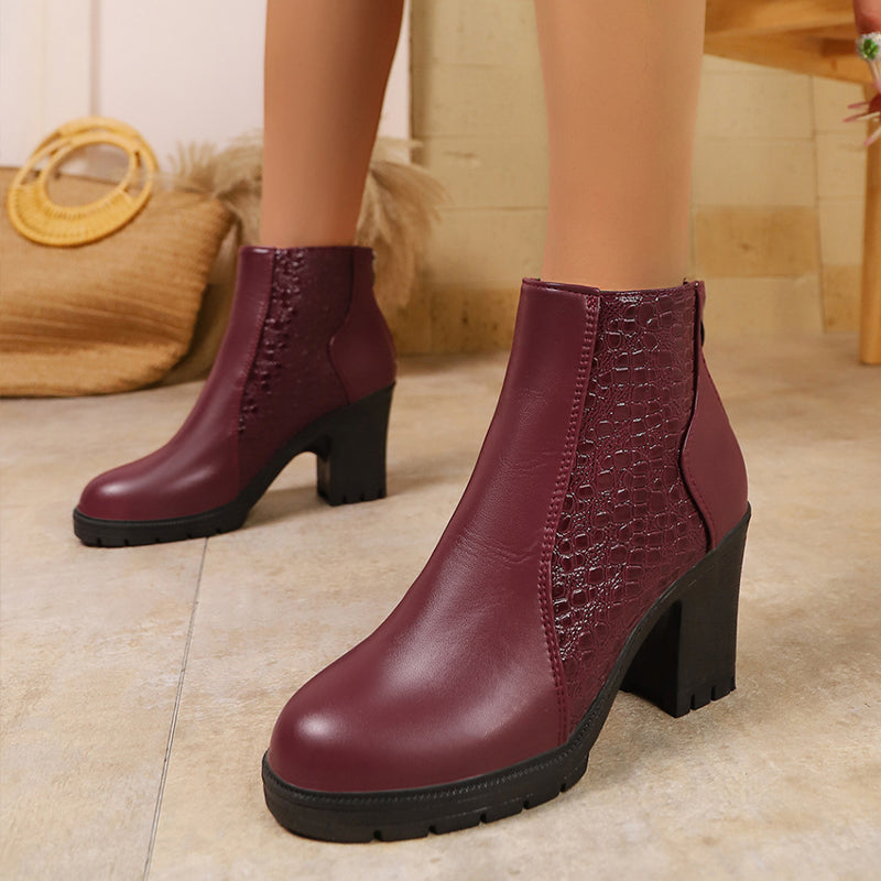 Belyssa - Bottines À Talon Épais En Cuir Véritable Élégant