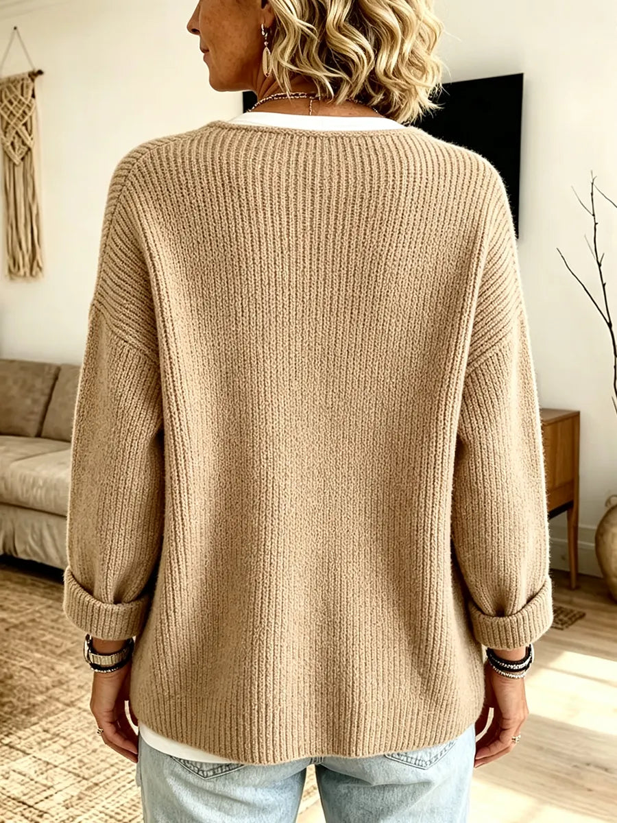Lobke - Cardigan femme en maille côtelée à coupe asymétrique