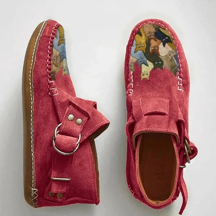 Annefleur - Mocassins femme imprimé chat à enfiler