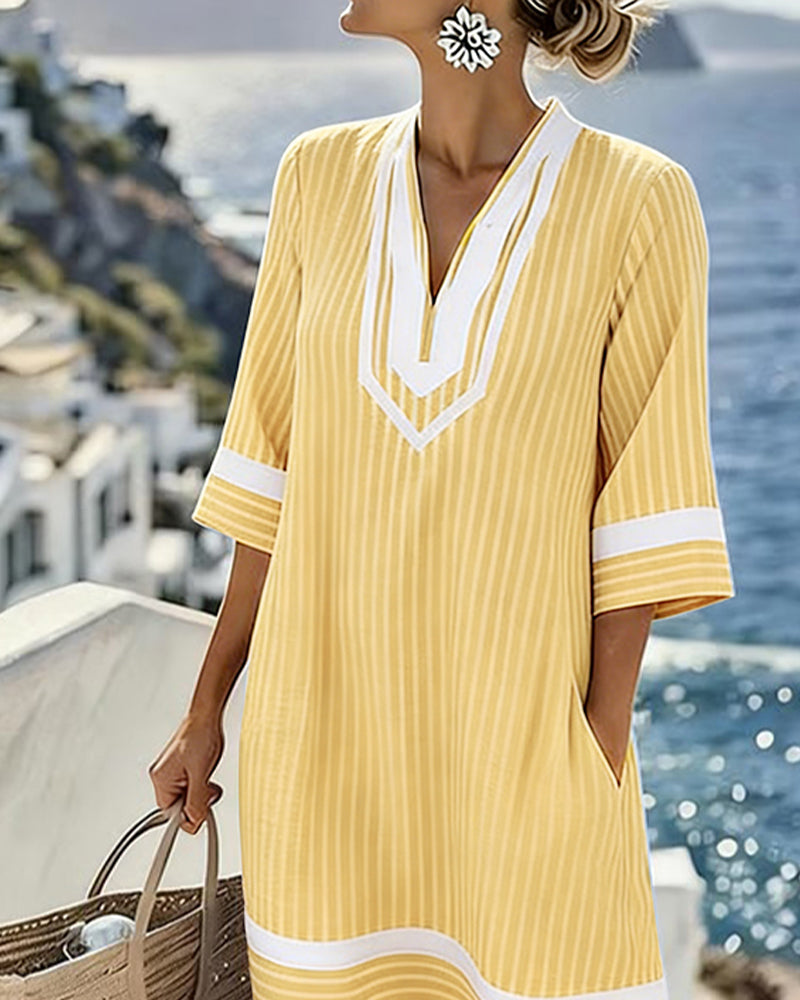 Telyxa - Robe Femme Rayures Fluide Col V Style Estival