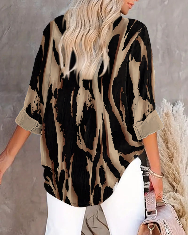 Telyra - Blouse Col Montant Imprimé Irrégulier