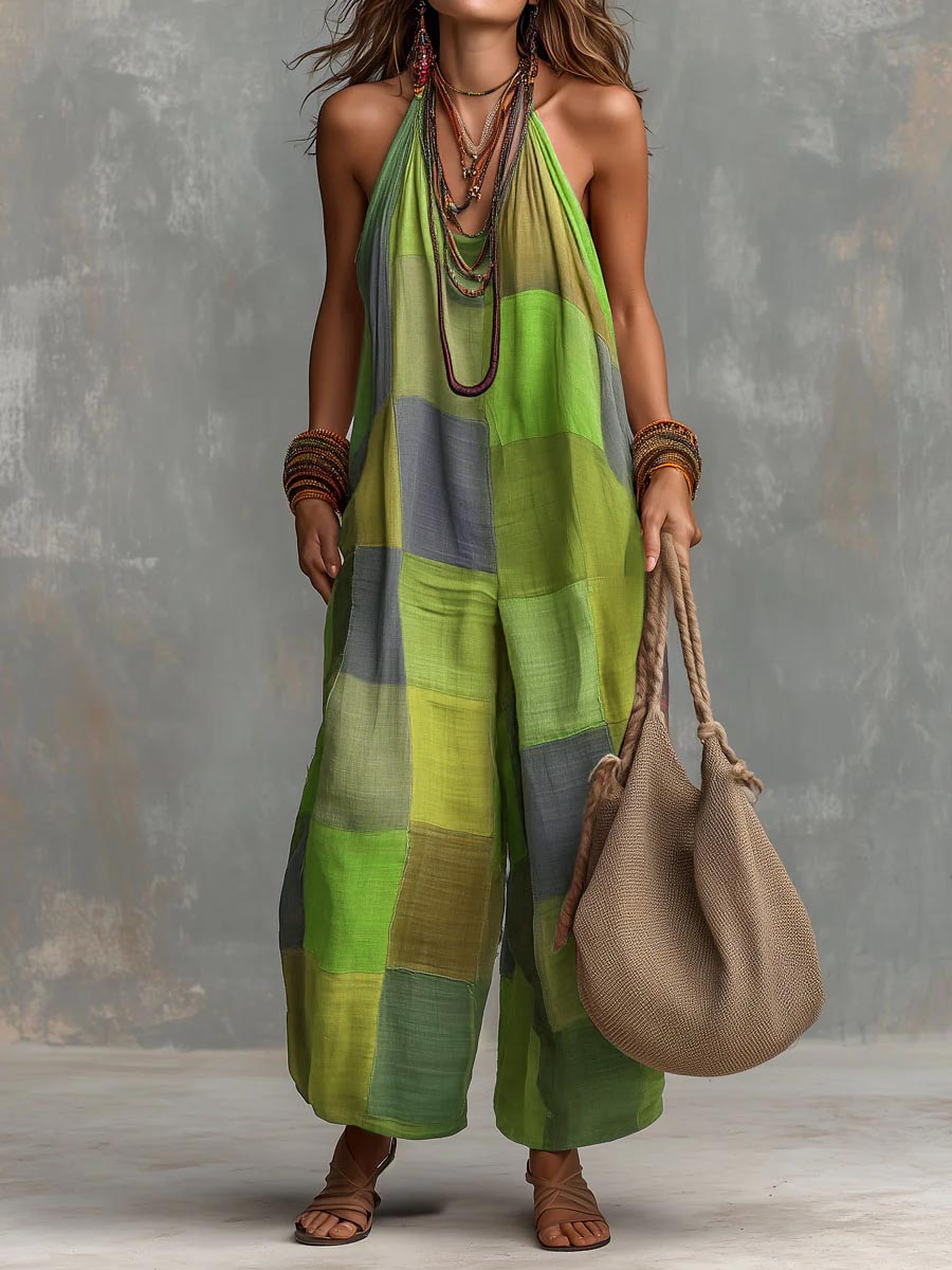 Izzorae - Combinaison femme patchwork ample coton lin été plage