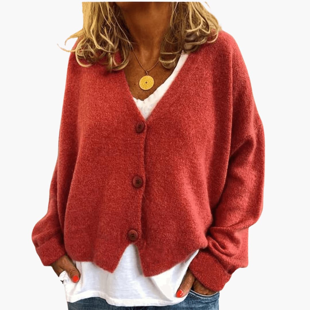 Sixtine - Cardigan femme tricoté boutonné à coupe décontractée douce