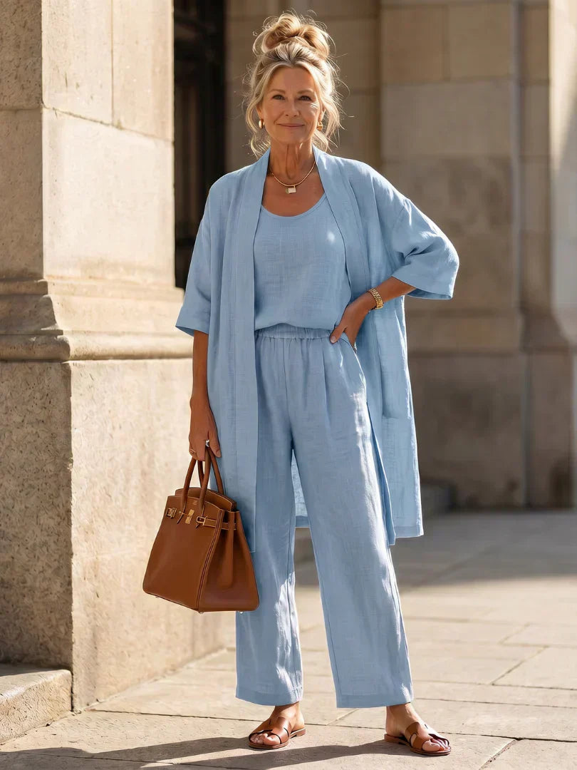 Faevina - Ensemble femme léger avec kimono, haut et pantalon