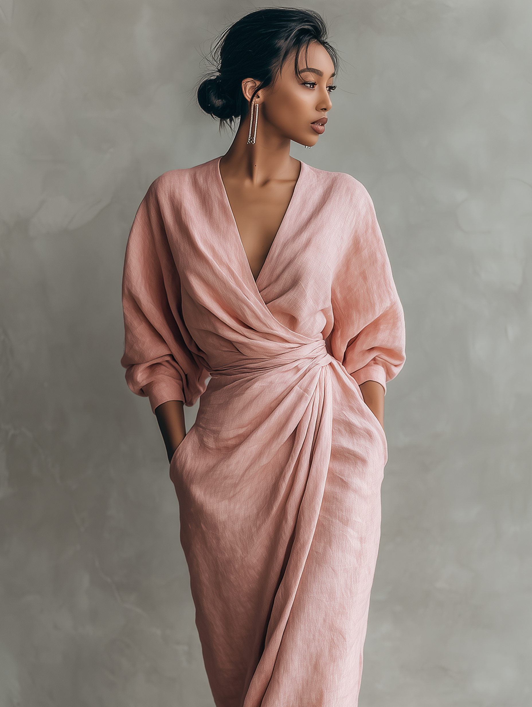 Talyvora - Robe maxi femme élégante en lin avec décolleté en V