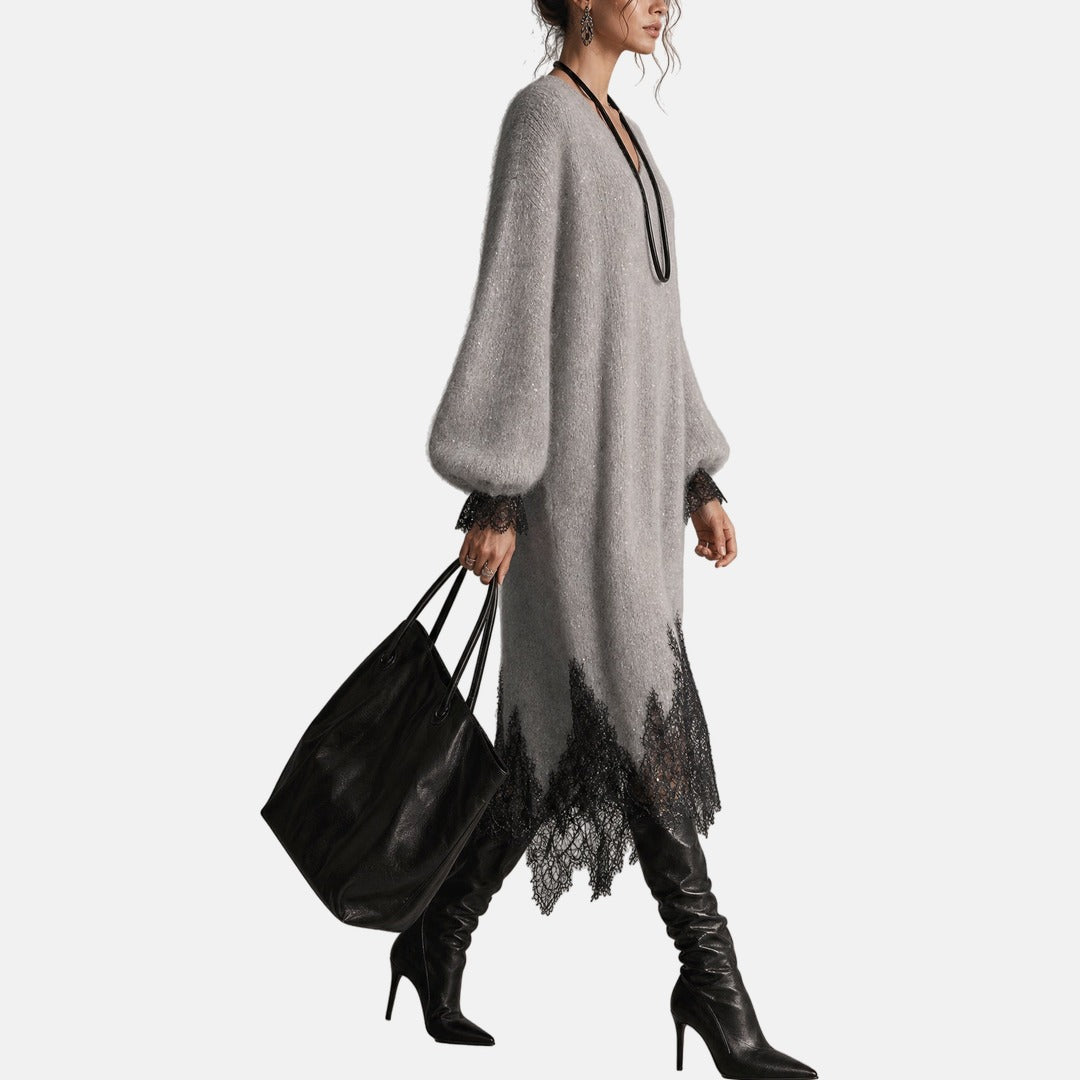 Diny - Robe femme en maille avec dentelle