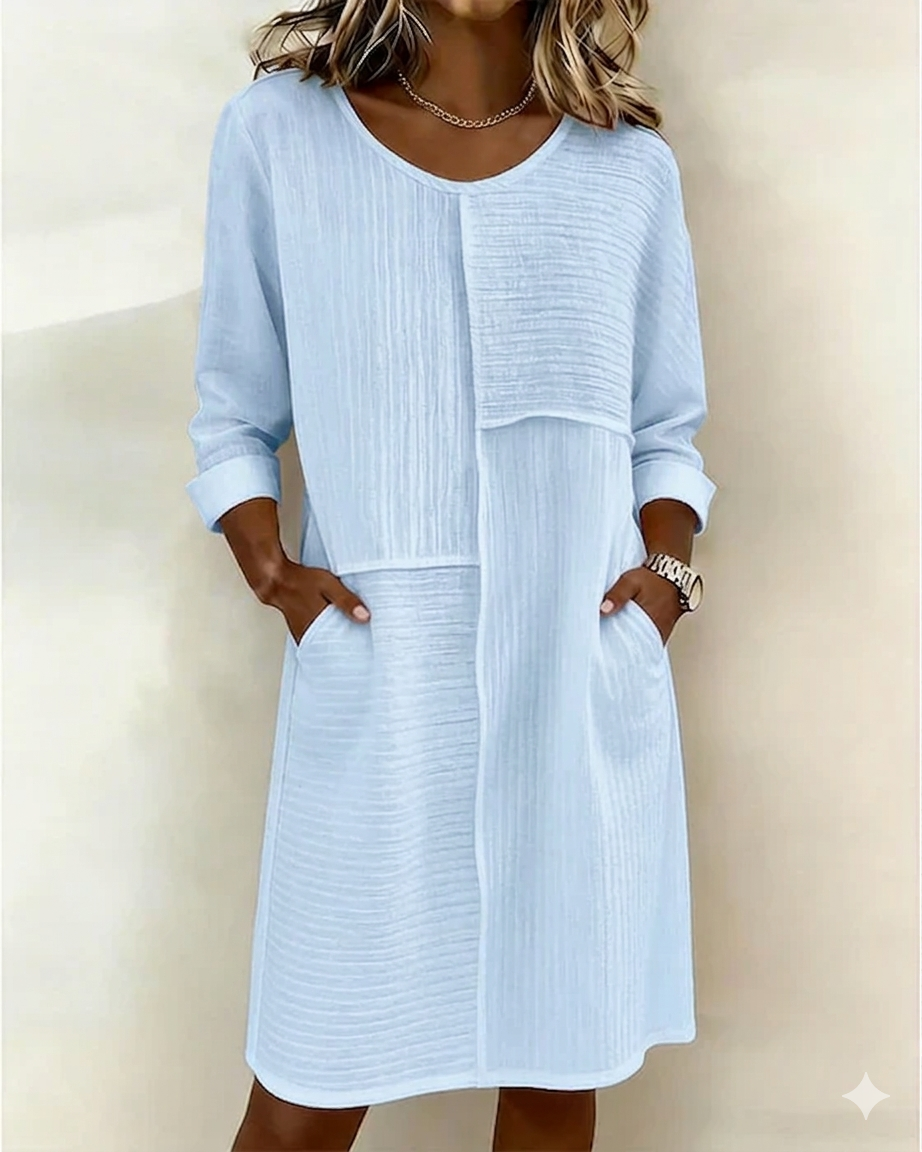 Gaelle - Robe Femme Coton Lin Texturée Coupe Fluide Manches Longues Confort