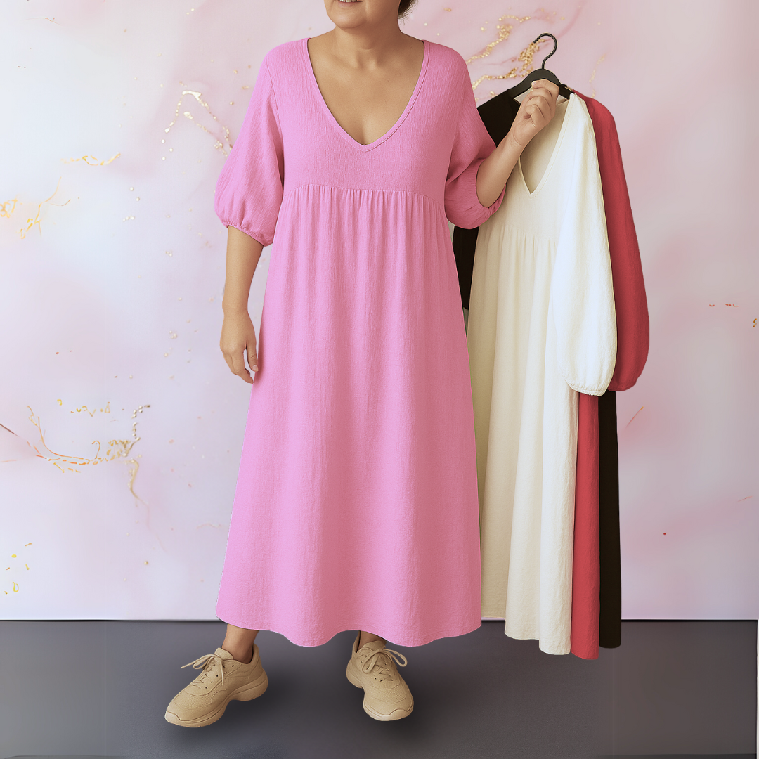 Cléo - Robe Unicolore avec V-hals