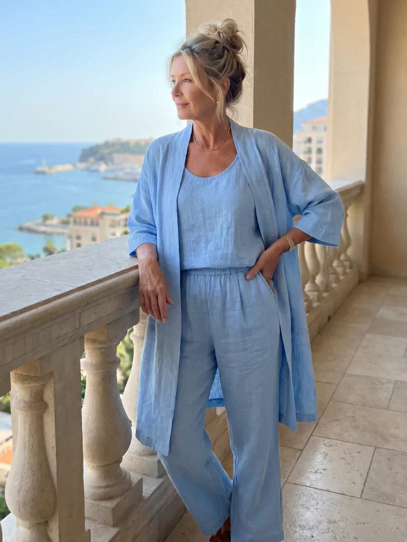 Faevina - Ensemble femme léger avec kimono, haut et pantalon