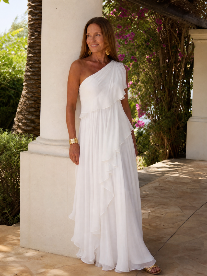 Zeline - Robe maxi verte asymétrique à volants