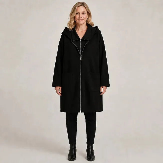 Éléane - Women's mid-length hooded coat with zipper