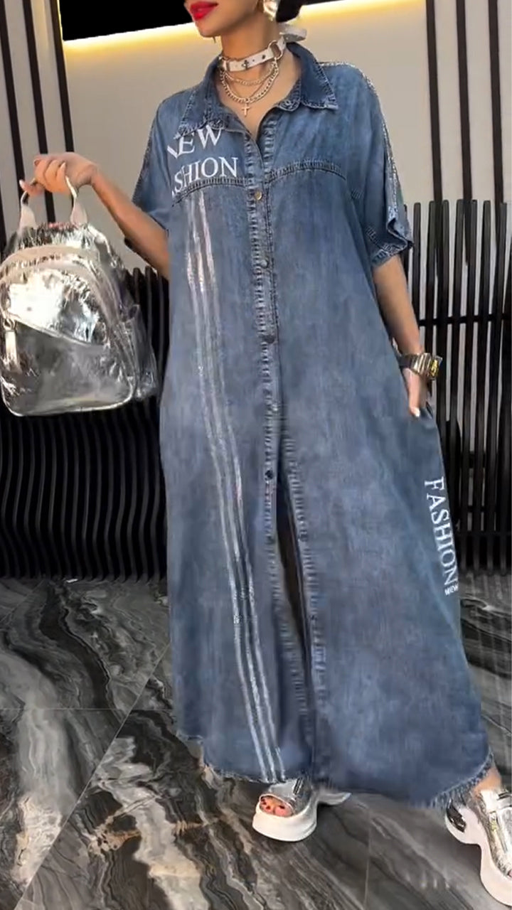Fiora - Robe en denim Tencel pour femme avec revers