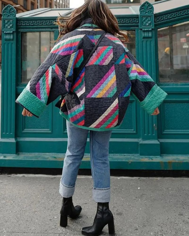 Sabine - Manteau Patchwork en Coton à Manches Volantes