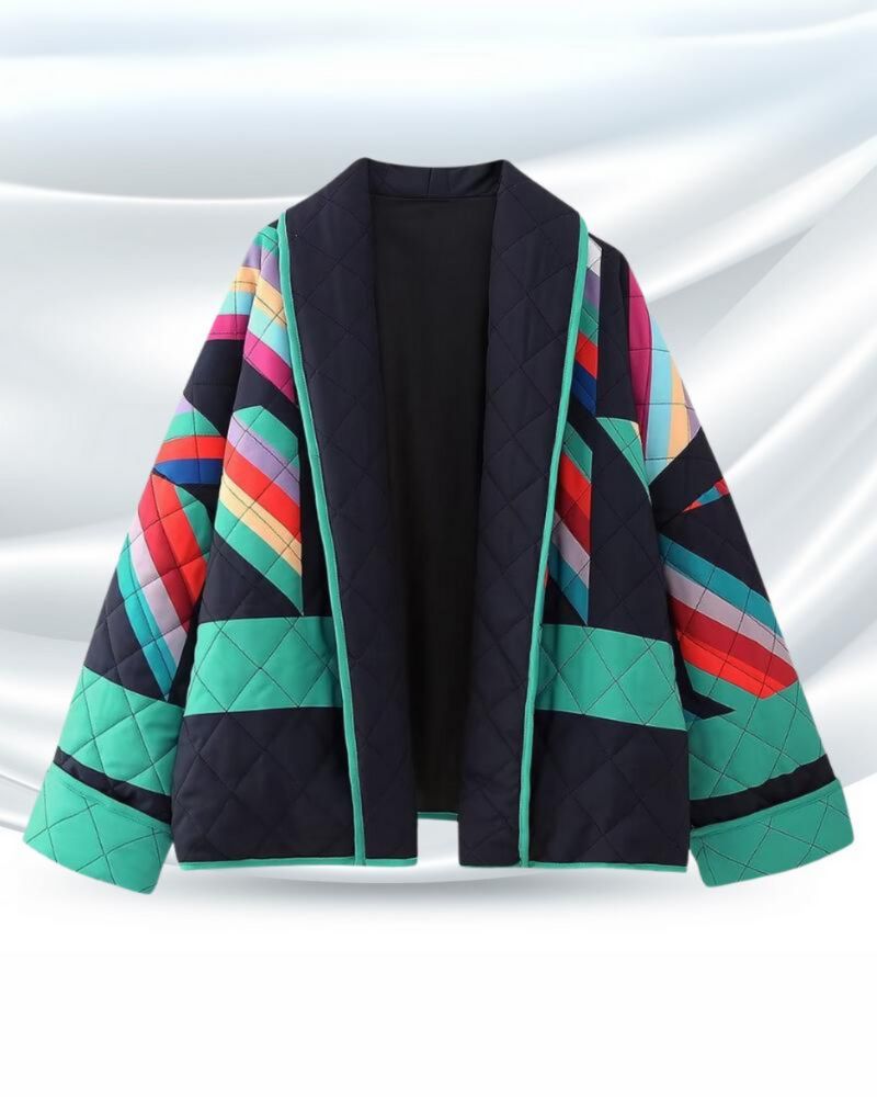 Sabine - Manteau Patchwork en Coton à Manches Volantes