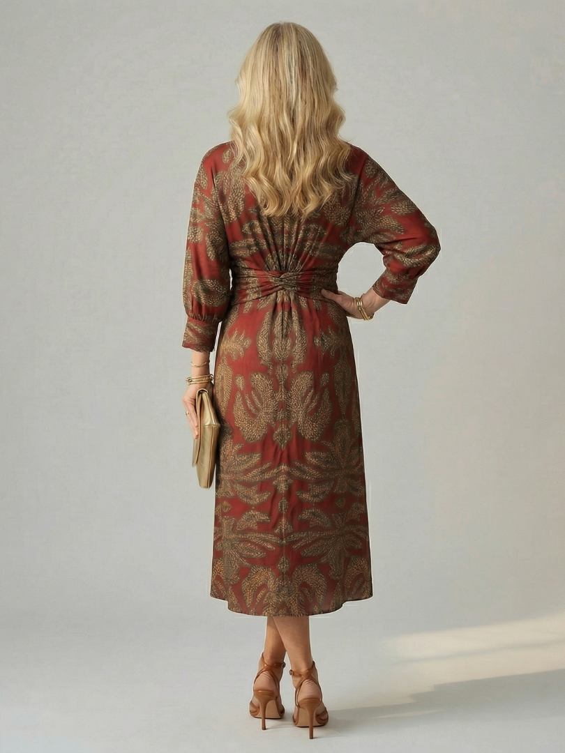 Falune - Robe femme midi croisée imprimée taille cintrée élégante