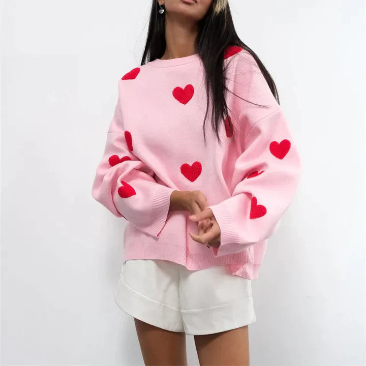 Abigail - Pull Tricoté à Motif Cœur