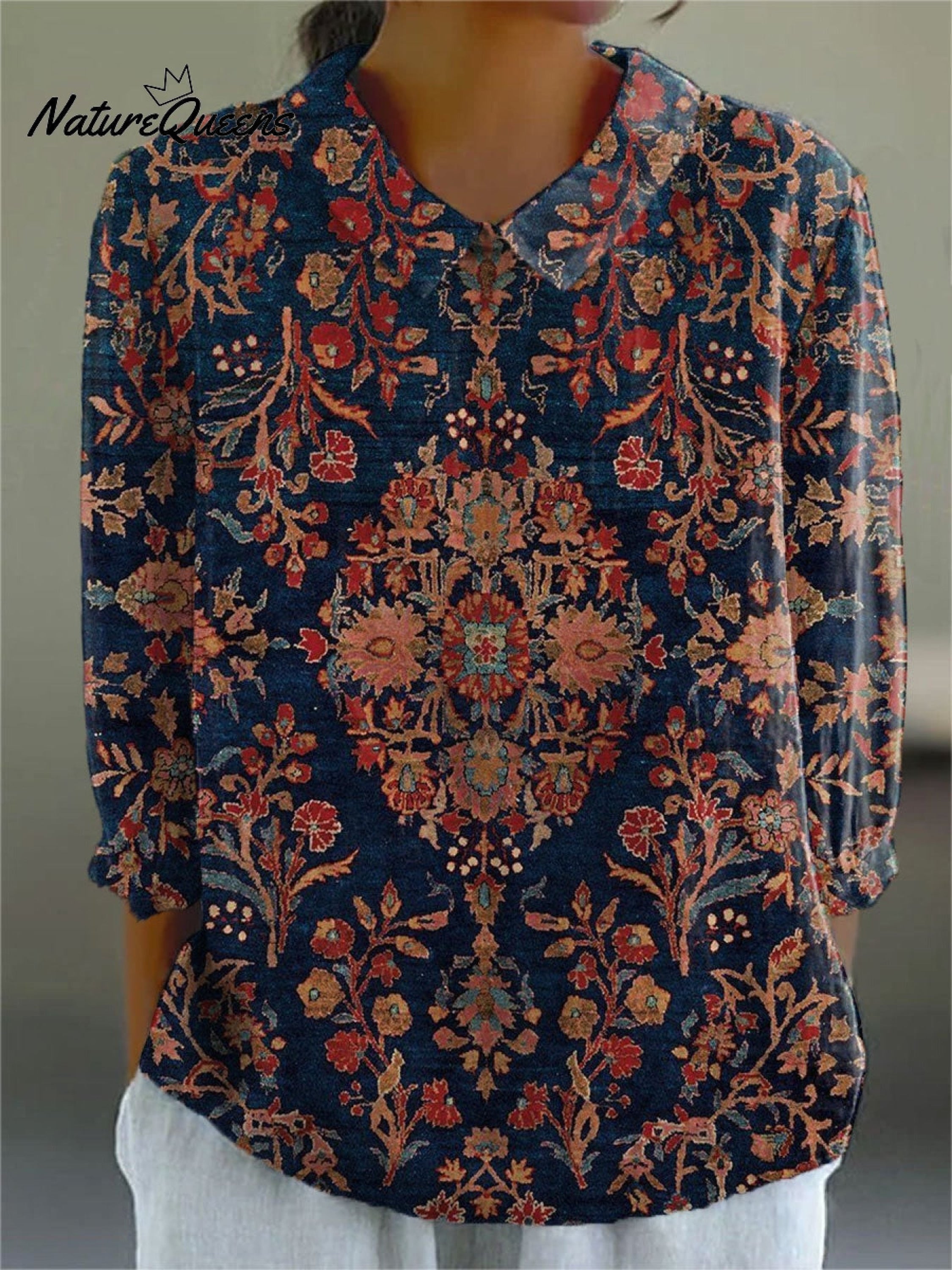 Jovelle - Robe Tunique Vintage à Imprimé Floral et Poches en Lin pour Femme