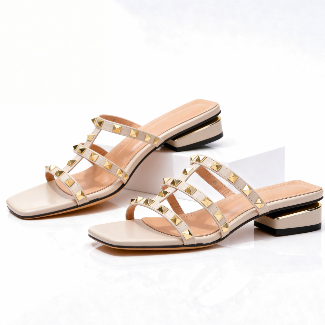 Frovelle - Sandales femme cloutées cuir semelle confort talon bas style chic