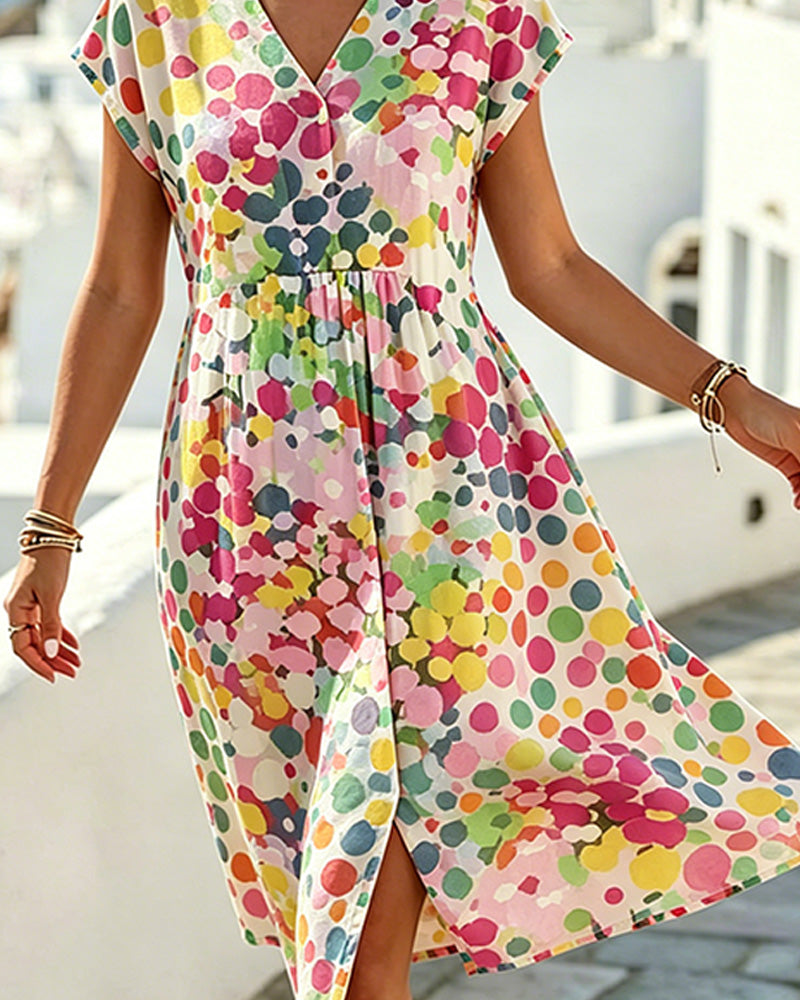Louna - Robe femme à pois colorés et col en V fluide