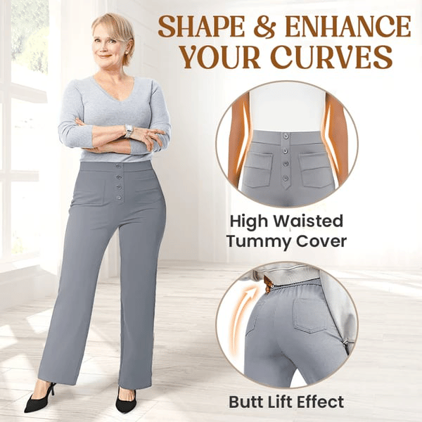 Nara - Haute élasticité - Pantalon décontracté taille haute à jambe droite