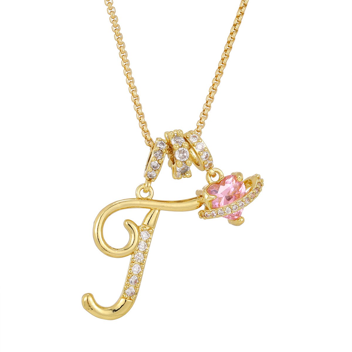 Carmelle - Collier Initiale Avec Cœur Rose Brillant