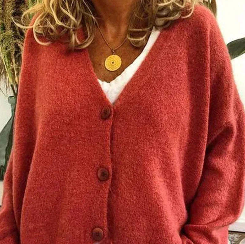 Sixtine - Cardigan femme tricoté boutonné à coupe décontractée douce