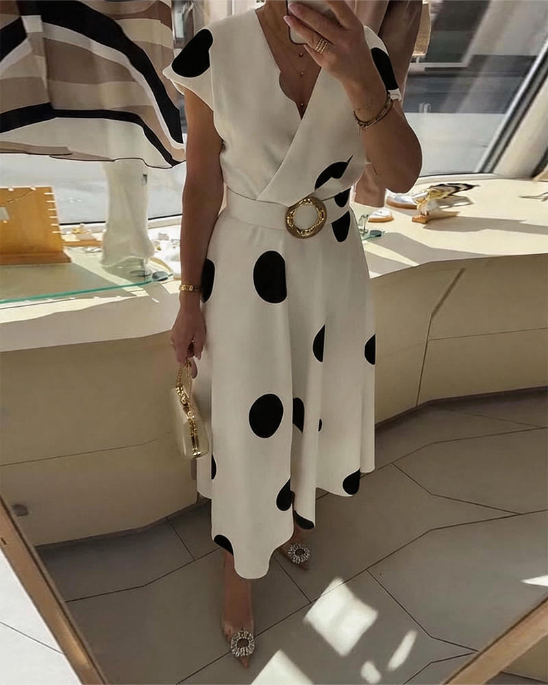 Kalessae - Robe midi femme à pois avec décolleté en V