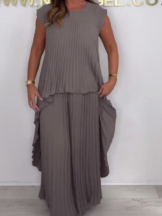 Nelia - Ensemble Décontracté avec Top Midi à Manches Courtes et Pantalon à Taille Élastique