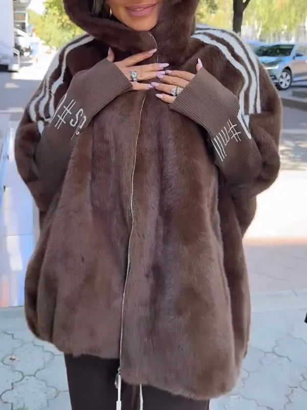 Fioralyn - Manteau à Capuche en Fausse Fourrure pour Femmes