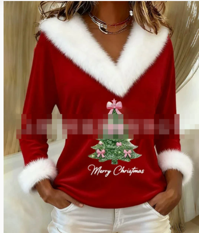 Elarivella - Pull Festif à Col V avec Motif Sapin