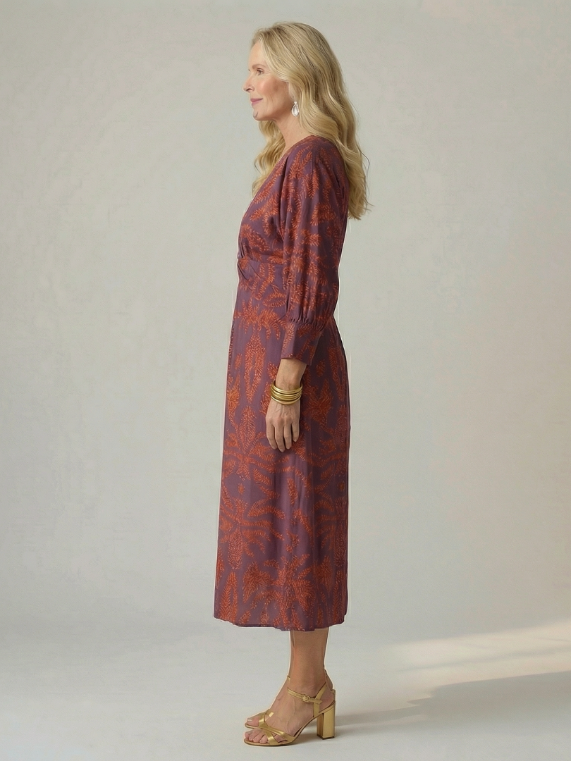Falune - Robe femme midi croisée imprimée taille cintrée élégante