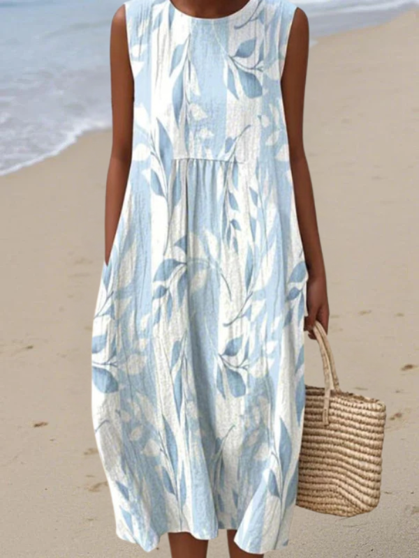 Tazira - Robe Femme Été Fluide Imprimé Artistique Sans Manches Confort Léger