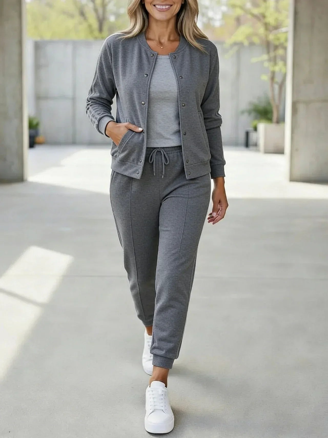 Quenith - Ensemble Femme 3 Pièces Sport Chic Veste Pantalon Rayures Élégantes