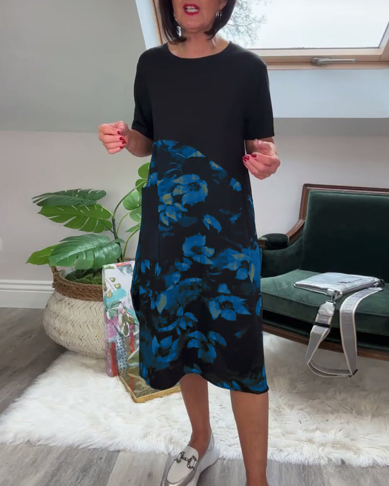 Fien - Robe Décontractée Patchwork à Imprimé Fleuri